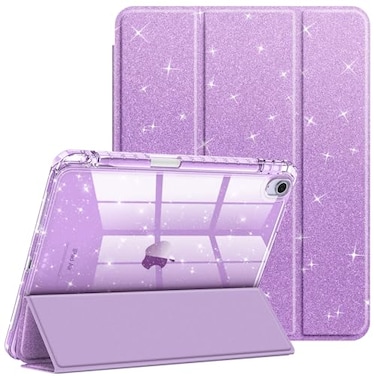 FINTIE Fintie Slim Case with Pencil Holder for iPad Air 11inch M4M3M2 202620252024 iPad Air 5th 2022 4th Generation 109 Inch Glittering Sparkly Cover with Shiny Clear Back Shell Purple