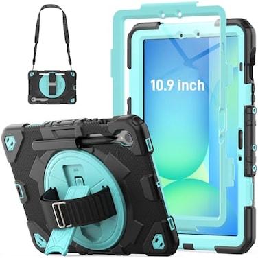 HXCASEAC Heavy Duty Case for Samsung Galaxy Tab S10 Lite S10 FE S9 FE 109 5G S Pen Holder Screen Protector Rotating Hand Strap Fits Samsung S10 LiteS10 FES9 FE Tablet Case Light Blue