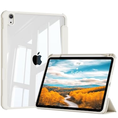 KVTVOU Case for iPad Air 11 Inch 202620252024 M4M3M2 iPad Air 5th4th Gen 109 Inch 20222020 with Pencil Holder Hard Clear Back Shell Soft TPU Frame Cover Auto SleepWake Cream White
