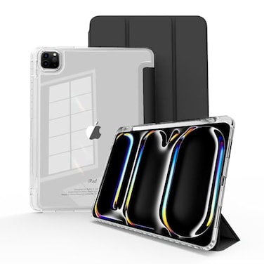 MYGROO Mygroo for iPad Pro 11 inch case M4 2024Case for iPad Pro 11 with Pencil HolderModel NoA2837A3006 Slim Smart Cover with Clear Back Shell for 2024 iPad Pro11 Inch M4Transparent Black