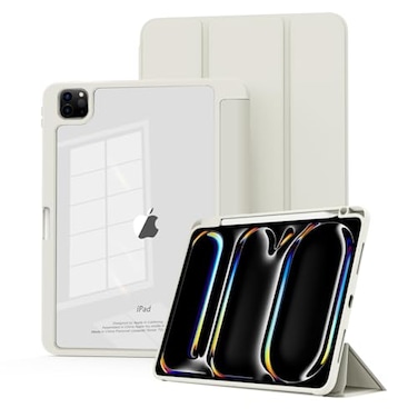MYGROO Mygroo for iPad Pro 11 inch case M4M5 20242025Case for iPad Pro 11 with Pencil HolderModel NoA2837A3006 Slim Smart Cover with Clear Back Shell for 2024 iPad Pro11 Inch M4Creamy White