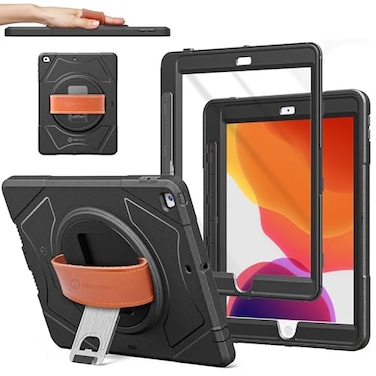 New Trent iPad 9th Generation 8th Generation 7th Generation Stronger Kickstand Full Body case with Rotational Hand Strap Screen Protector 2021 2020 2019 with Pencil Holder