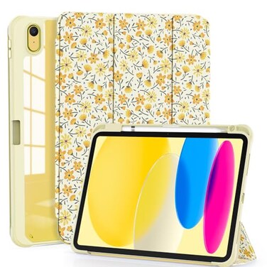 OKP Case for iPad 11th Generation 11inch A16 2025 for 109 iPad 10th Gen 2022 Slim Lightweight i Pad 1110 th Gen Cover with Trifold Stand Auto WakeSleep Clear PC Back Shell Yellow Flowers