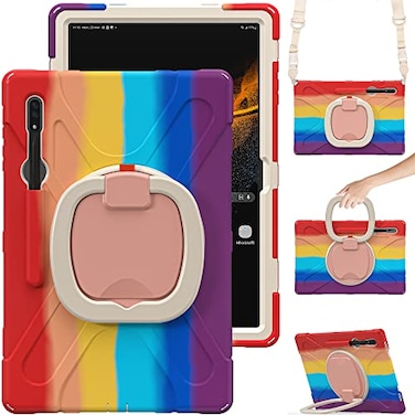 PboyiqiS Heavy Duty Case for Galaxy Tab S9 Plus 124 Inch 2023 Model SMX810X816X818with S Pen Holder Shockproof Kids Case with 360 Rotating StandShoulder Strap Colourful Red