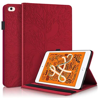 Pefcase iPad Mini 79 Inch Case for iPad Mini 1th2th3th4th5th Generation Cover MultiAngle Viewing Folio Smart Leather Cover for Apple iPad Mini 79 Inch Case Life Tree Red