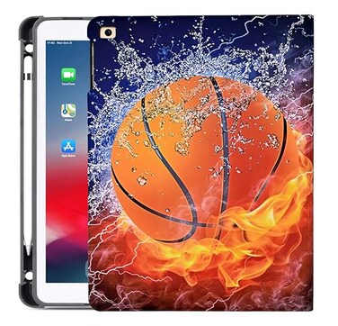 YHB Rotating Case for iPad 9th 8th 7th Generation 102 inch 202120202019 Premium PU Leather MultiAngle Viewing Stand TPU Cover with Auto WakeSleep Basketball on Fire Water