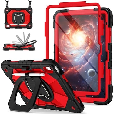 Scnioy Case for iPad 10th Generation 109 Inch 2022 iPad A16 11th Generation 11 Inch 2025 Rugged i Pad Case 10th Gen with 360Rotating Stand Screen Protector Pen Holder Shoulder Strap Red