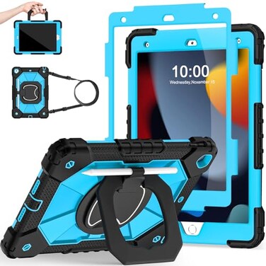 Scnioy Case for iPad 9th Generation iPad Case 9th 8th 7th Generation iPad 102 Inch iPad 9th Gen Cover with Screen Protector Pen Holder TabletCases 360 Rotating Stand Black Blue
