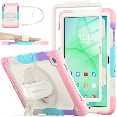 SEYMAC stock Case for Samsung Galaxy Tab A11 PlusA9 Plus 11 FullBody Drop Protection Case with Screen Protector Pencil Holder 360 Rotating Hand Strap Stand YellowishPink