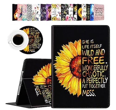 Som Lam Case for iPad 102 8th Gen 2020 7th Gen 2019 iPad Air 105inch 2019 iPad Pro 105Durable Shockproof Protective Cover for iPad 8th 7th with Coasters Set Watercolor Sunflower