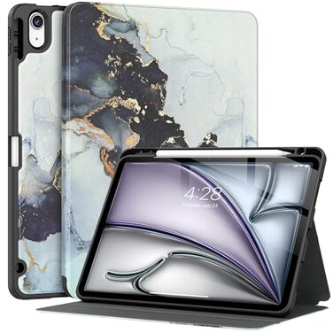 Supveco Case for iPad Air 11 Inch M4 2026M3 2025M2 2024iPad Air 5th4th Generation 109 Inch 20222020 with Pencil HolderAuto WakeSleepPremium Folio Stand Soft TPU Back CoverGrey Marble