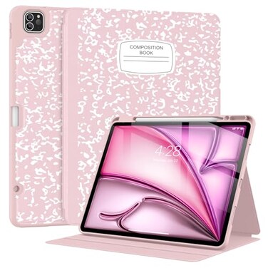 Supveco Case for iPad Air 13 Inch M3 2025M2 2024 with Pencil HolderPremium Folio Stand Case with Soft TPU Back Coverand Auto WakeSleepPink