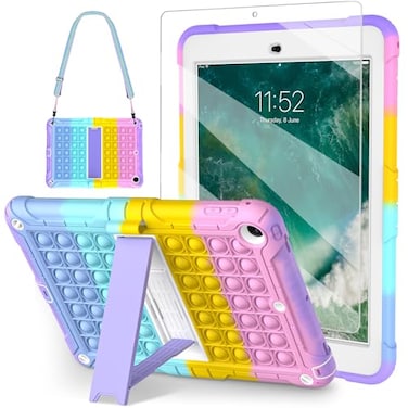 TSQQST iPad 5th6th Generation Case Pink Purple for Kids Girls with Glass Screen Protector 2017 2018 iPad Air 2 Case wStandStrapPencil Holder Shockprooof Case for iPad Pro 97 Inch Colorful