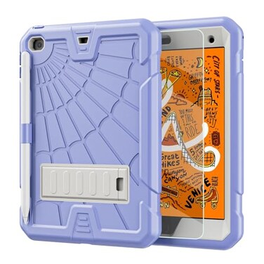 TSQQST iPad mini Case 5th Generation for Kids with Pencil Holder iPad mini 5 Case with Glass Screen Protector 2019 Shockproof Rugged Case for iPad mini 4 Case with Stand Purple