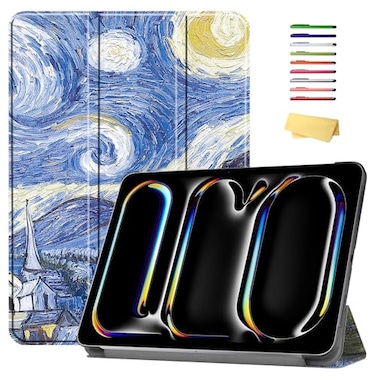 UUcovers Case for iPad Pro 11 M4 2024 Model A2836A2837A3006 5th Gen Trifold Stand Cover with Auto SleepWake Pencil Charging Magnetic Smart Hard Back Shockproof Shell Starry Night Van Gogh
