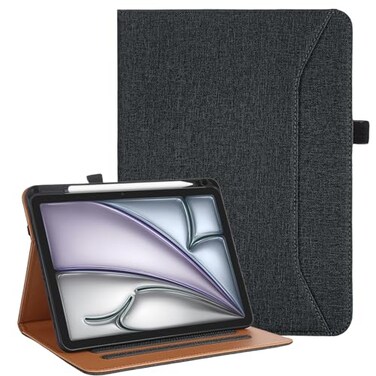 Vakarey for iPad Air 11 Inch Case M4M3M2202620252024iPad Air 5th4th Generation 109 Case with Pencil HolderHand Strap Shockproof Stand CoverBlack