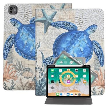 YHB Case for iPad Pro 11 inch 1st 2nd 3rd 4th Gen 2018202020212022 Slim PU Leather Folding Stand Multiple Viewing Angles Protective TPU Cover Auto WakeSleep Sea Turtle