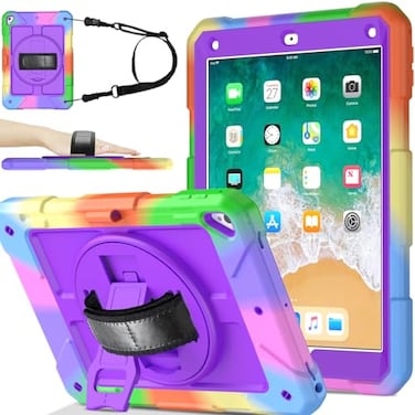 BMOUO Case for iPad 6th5th Generation Case 97 inch 20182017 360Rotating Stand HandShoulder Strap Shockproof iPad 97 Case for iPad Air 2 Purple