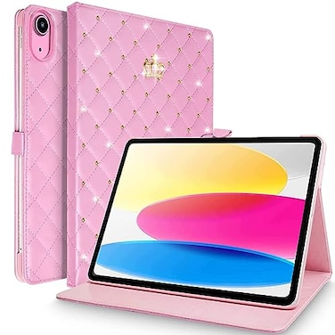 Changjia for iPad A16 11th Generation 11 Inch 2025iPad 10th Generation 109 2022 Case Girly Crown Rhinestone Cute Elegant PU Leather Auto SleepWake Stand Shockproof Case for iPad 11th10thPink