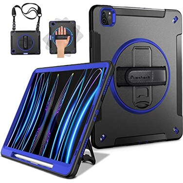Miesherk iPad Pro 11 Case 4th Gen Heavy Duty Shockproof Rotating Stand HandShoulder Strap Blue