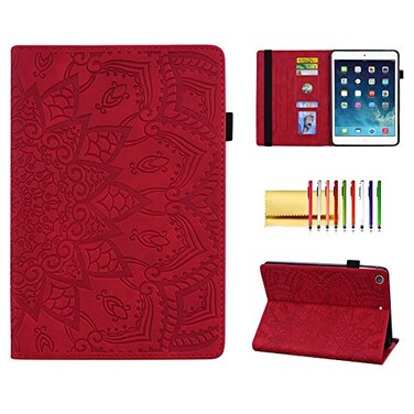 Techcircle Folio Case for 102inch iPad 7th8th9th Gen 201920202021 AntiSlip Stand Mandala Embossed Leather Soft TPU Back Protective Cover with Elastic Strap Card SlotsPencil Holder Red