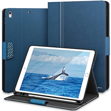KingBlanc Case for iPad Air 3rd Generation 105 2019 iPad Pro 105 inch 2017 Case with Apple Pencil Holder Vegan Leather Smart Cover Auto SleepWake MultiAngle Folding Blue