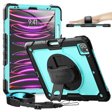 timecity Timecity for iPad Pro 129 Case 6th5th4th3rd Gen 360 Rotating Stand Pencil Holder Wireless Charging Shockproof with Screen Protector Shoulder Strap for Designers ProfessionalsLight Blue