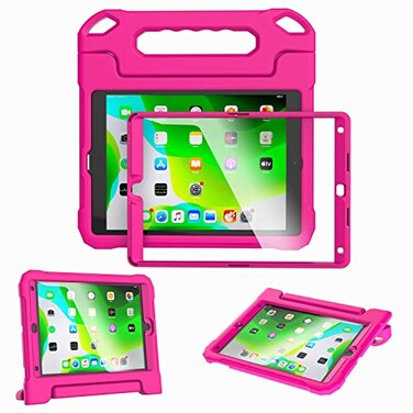 A ADENK Kids Case for iPad 102 9th8th7th Generation 202120202019 with Builtin Screen Protector Shockproof Lightweight Handle Stand Kids Case for iPad 102 2021 Latest Tablet Cover Rose