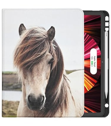TPACC Case for iPad Air 11inch M3 2025 M2 2024 iPad Air 5th4th Generation 109 Builtin Pencil Holder PU Leather Folio Protective Stand TPU Cover Auto WakeSleep Dirty White Horse