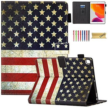 Dteck Case for iPad 9th8th7th Generation 102 inch 202120202019 Slim Folio Stand Premium PU Leather Smart Auto WakeSleep Protective Cover with Pencil Holder US Flag