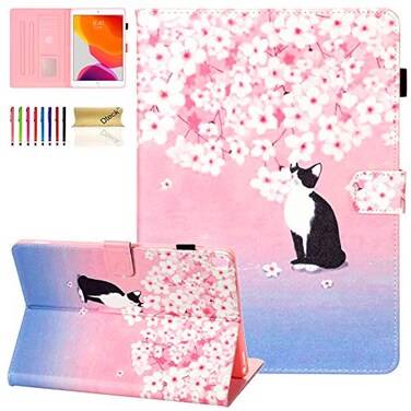 Dteck Case for iPad Air 3rd Generation iPad Pro Tablet 2017 105 InchiPad 7th Generation Tablet 102 Inch 2019 Smart Stand Leather Wallet Flip Cute Cover with Stylus Pen Pink Cherry Cat