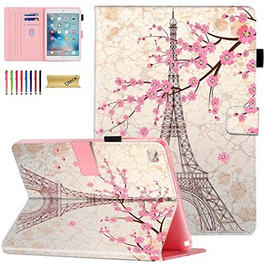 Dteck Case for iPad mini 54321 Protective Leather Folio Case with Auto Wake SleepAdjustable Viewing Stand Angle Magnetic Shockproof Cute Slim Cover for iPad mini 79 Pink Eiffel Tower