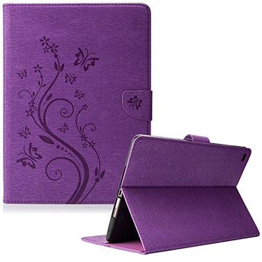 Dteck for iPad 97inch 5th6th Generation Air 21 97 Slim Folio Case with Card SlotsPocket Stand Function Magnetic Button Closure Cute Embossed Butterfly PU Leather Protective Cover Purple