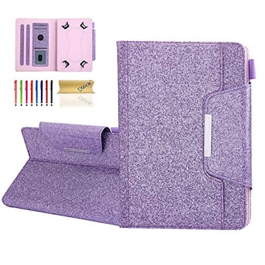 Dteck Glitter Universal Tablet Case for iPadFire HD 10Samsung GalaxyTab K10 M10Android 11 12 13 14 15 Tablet 96 97 10 101 102 103 104 105 Inch Folio Stand Case with Card Slots Purple