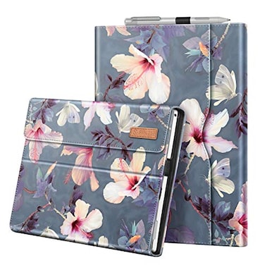FINTIE Fintie Case for 123 Inch Microsoft Surface Pro 7 Plus Surface Pro 76543 Portfolio Business Cover with Pocket Compatible with Type Cover Keyboard Blooming Hibiscus