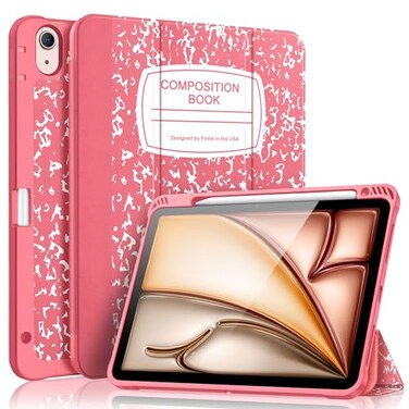 FINTIE Fintie SlimShell Case for iPad Air 11inch M4M3M2 202620252024 iPad Air 5th 4th Generation 20222020 109 Inch Flexible Soft TPU Back Cover with Pencil Holder Composition Book Pink