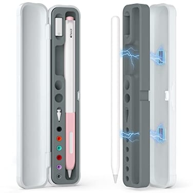 JOOSKO Magnetic Carrying Case Compatible with Apple Pencil 2nd Generation and 1st Gen Pencil and SAMSUNG Galaxy SPen Series Pencil case Consists of Hard PC Shell and Soft Silicone Inner Gray