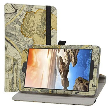 LiuShan 8 Verison Alcatel TCL Tab 8 TCL 9038sTMobile Alcatel Joy Tab 2 8 9032Z Rotating Case 360 Rotation Stand PU with Cute Pattern Map White
