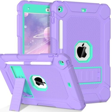 LTROP Case for iPad 102Inch 9th 8th 7th Generation 20212020 2019 with Pencil Holder Kickstand Hybrid Shockproof Rugged Protective Case for iPad 98 7 Gen 102 Purple and Green