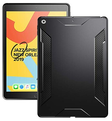 Poetic Karbon Case Designed for iPad 102 9th Generation 2021 8th Gen 2020 7th Gen 2019 Case Slim Fit Shock Absorbing Premium Flexible TPU Case with Carbon Fiber Texture Matte Black