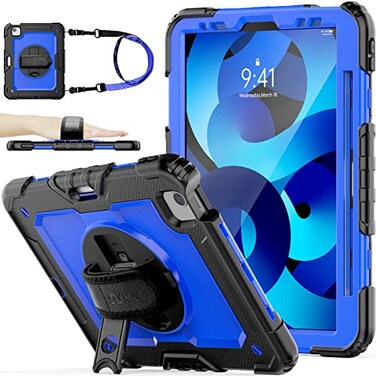 SEYMAC stock Case for iPad Air 5th4th GenerationPro 11 4th3rd2nd with Screen Protector Pen Holder 360 Rotate Hand StrapStand Case for iPad Air 5th4th Gen 109 Pro 11 BlueBlack