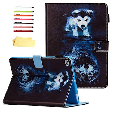 UUcovers Smart Case for Apple iPad 97 inch 2018 2017 iPad 6th5th Generation and iPad Air1Air 2 Folio Stand Magnetic PU Leather Wallet Cover with Card Pencil Holder Auto SleepWake Wolf Dog