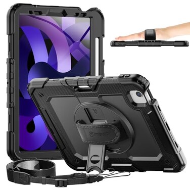 timecity Timecity Case for iPad Air 5th Generation 2022 for iPad Air 4th Generation 2020109 inch Durable Sturdy Protection Case with Pencil Holder Screen Protector 360 Rotating Stand Hand Strap Black