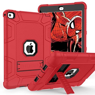 TIMISM Case for iPad Air 2nd Generation 2014 iPad Air 2 Case with Kickstand 3 in 1 Heavy Duty Shockproof Hybrid Three Layer Protective Cover for iPad Air 2 A1566A1567 Red Black