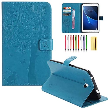 UUcovers Case for Samsung Galaxy Tab A 70 inch Tablet 2016 Model SMT280SMT285 Embossed Butterfly Flower PU Leather Flip Folio Stand Magnetic Smart Wallet Cover with Auto WakeSleep Blue Cat