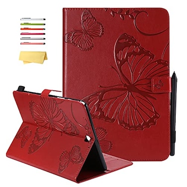 UUcovers Cover for Samsung Galaxy Tab A 97 inch 2015 Model SMT550T555CSMP550P555C with Card Holder Pockets Auto WakeSleep Smart Folio Stand Embossed PU Leather Wallet Case Red Butterfly