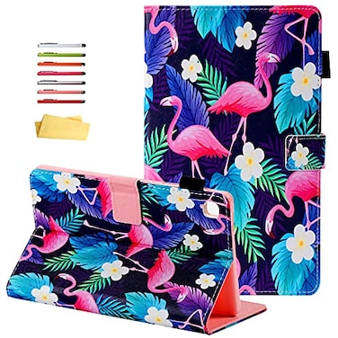 UUcovers Folio Case for Samsung Galaxy Tab A7 Lite 87 2021 Model SMT225T220 with Pencil Holder Pockets MultiViewing Stand Magnetic Lightweight PU Leather Shockproof Cover Purple Palm Flamingo