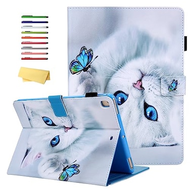 UUcovers for Apple iPad 102 Case 9th8th7th Generation 202120202019 iPad Air 3 105 3rd Generation Pro 105 with Pencil Holder Auto WakeSleep Smart Stand Cover White Cat Butterfly