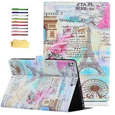 UUcovers for Apple iPad 9th8th7th Generation 102 Inch Case 202120202019 with Card Pockets Auto WakeSleep Folio Stand PU Leather Soft TPU Shockproof Magnetic Smart CoverParis Eiffel Tower