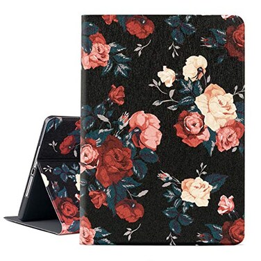 Vimorco for iPad Air 297 inch 20182017 Case Soft TPU Back Cover Folio Leather Adjustable Stand Auto WakeSleep Drop Resistance Black Red Flower